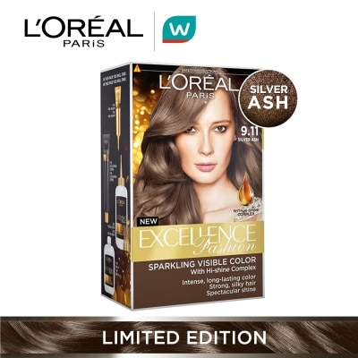 LOREAL Excellence Ash Supreme Hair Color - 9.11 Silver Ash with Anti Brass Purple Shampoo