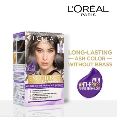 LOREAL Excellence Ash Supreme Hair Color - 6.11 Smoky Ash with Anti Brass Purple Shampoo