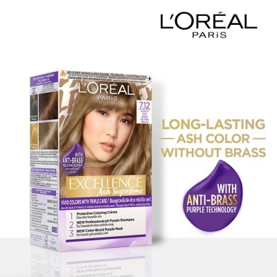 LOREAL Excellence Ash Supreme Hair Color - 7.12 Honey Ash with Anti Brass Purple Shampoo