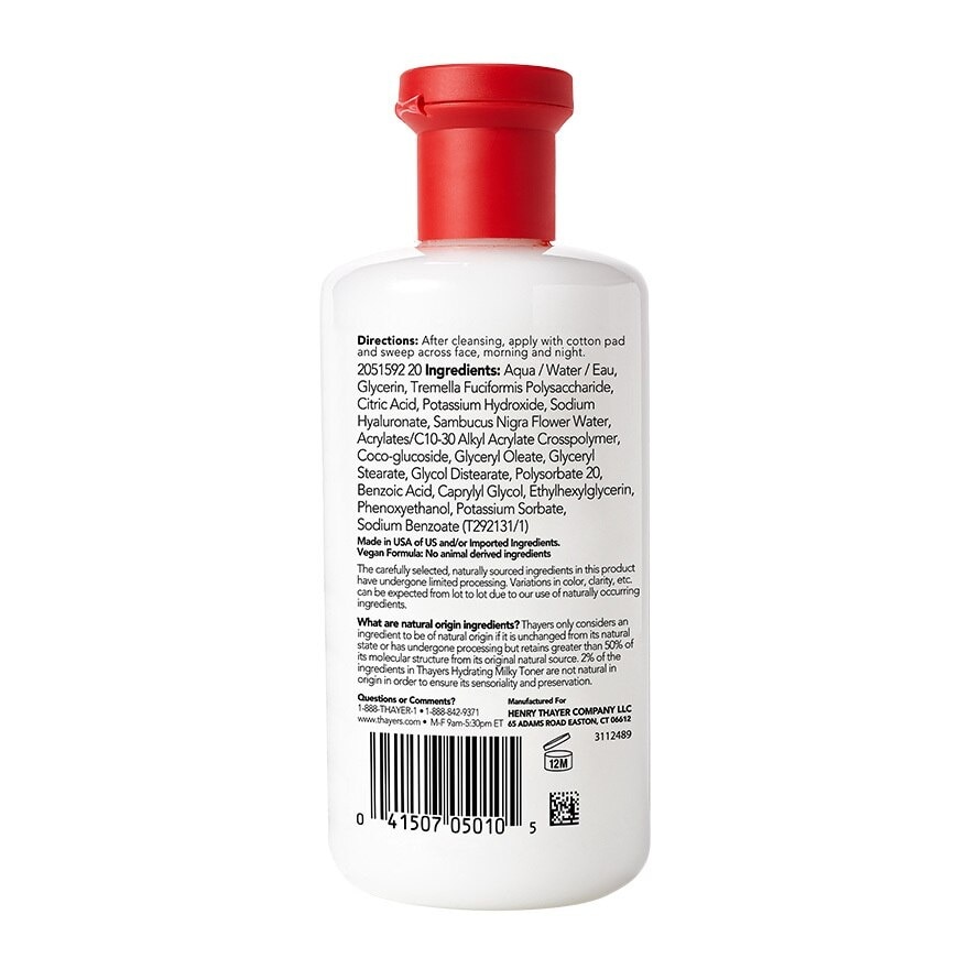 THAYERS Milky Hydrating Alcohol-Free Facial Toner With Snow Mushroom And Hyaluronic Acid 355ml