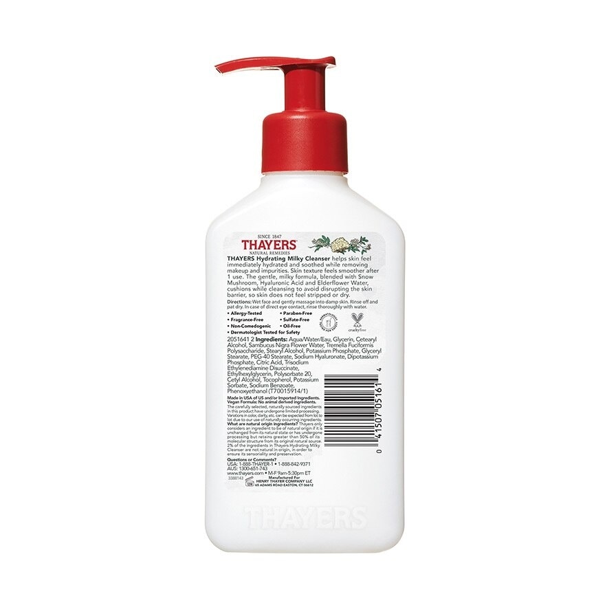 THAYERS Milky Hydrating Cleanser With Snow Mushroom And Hyaluronic Acid 237ml