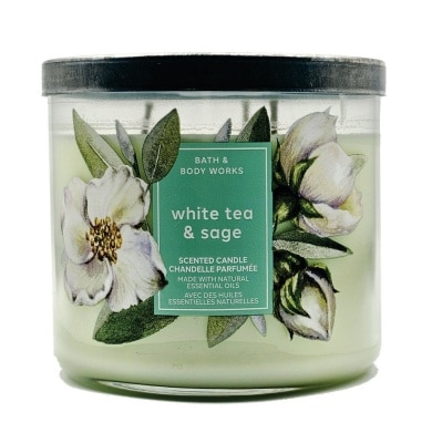 BATH N BODY WORKS BBW WHTE TEA AND SAGE 3 WICK  CANDLE